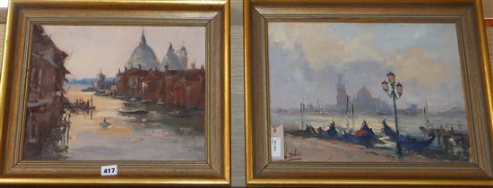 William Davies (b. 1928), two Venetian canal scenes, signed,